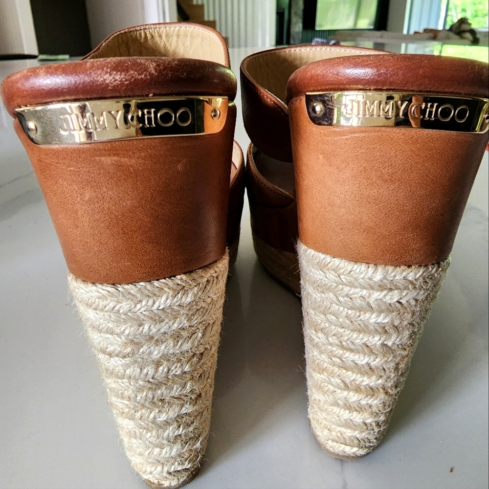 Jimmy Choo Size 38 Leather Wedge Espadrille  Retail $795! Designer Made in Spain